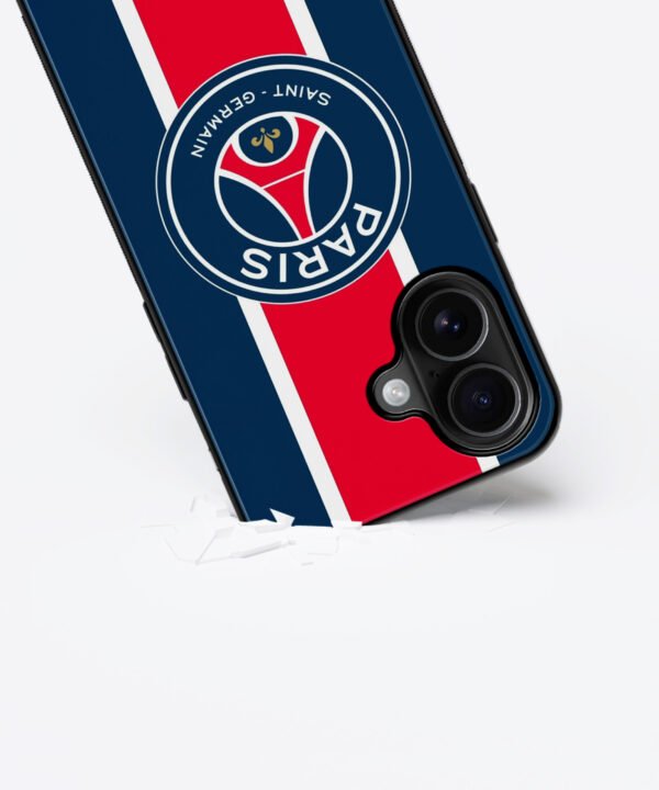 PSG Inspired Metal Case Cover for iPhone 16 – Dropping View
