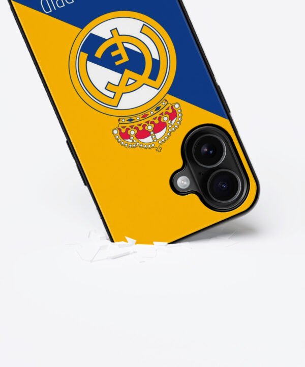 Real Madrid Inspired Metal Case Cover for iPhone 16 – Dropping View