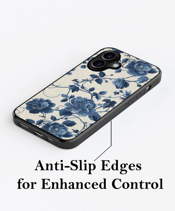 Blue Blooms Metal Case Cover for iPhone 16 Plus – Feature 2 View