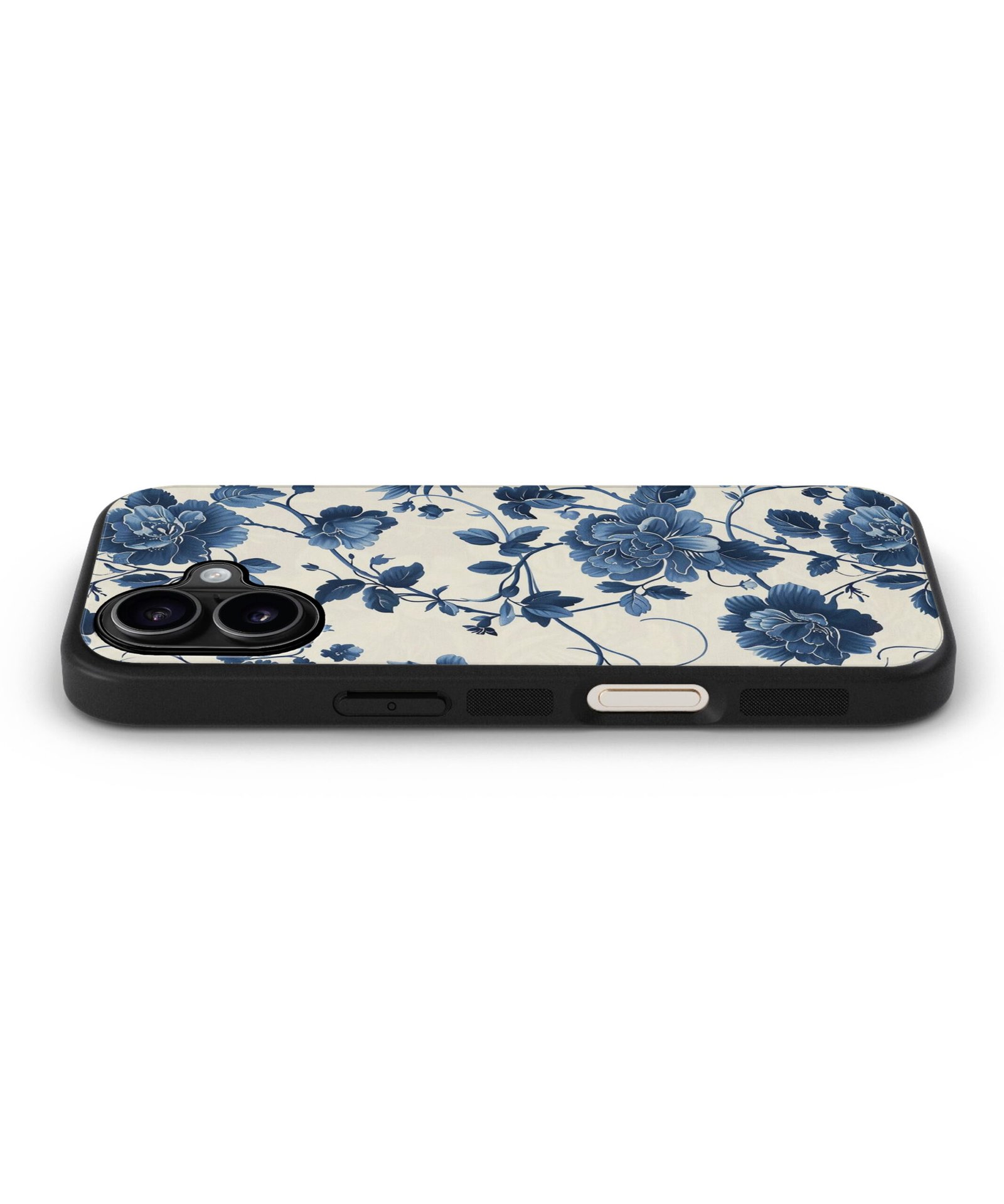 blue-blooms-metal-case-cover-for-iphone-16-plus-03 Blue Blooms Metal Case Cover for iPhone 16 Plus – Side View