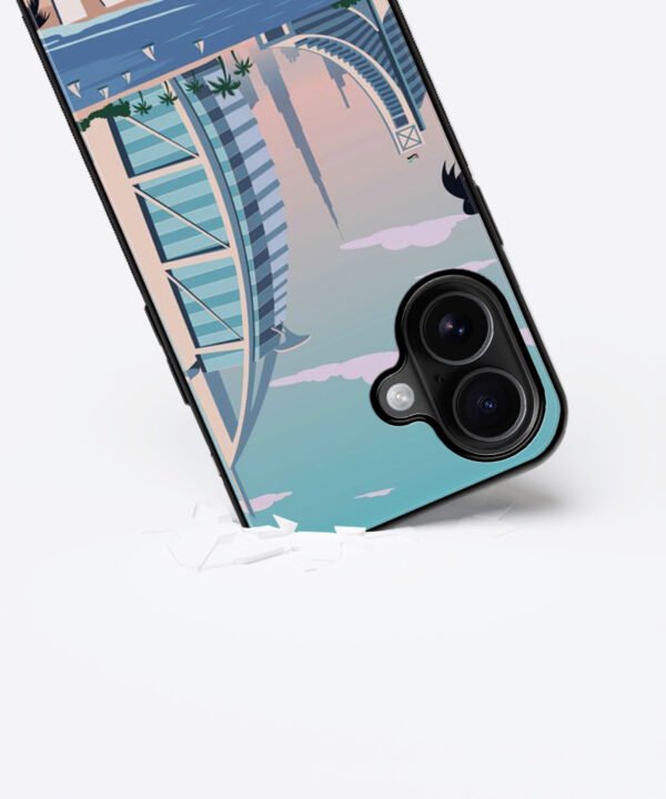 Dubai Skyline Metal Case Cover for iPhone 16 – Dropping View