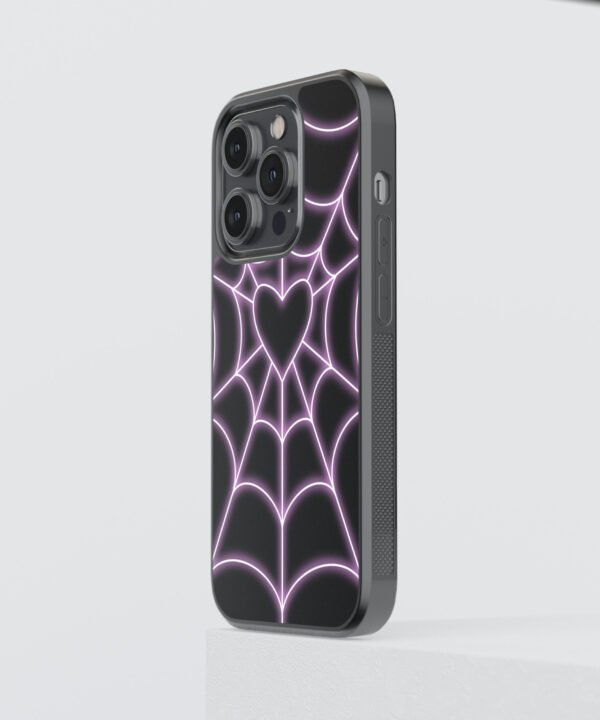 Neon spiderweb Metal Case Cover for iPhone 14 Pro Side View