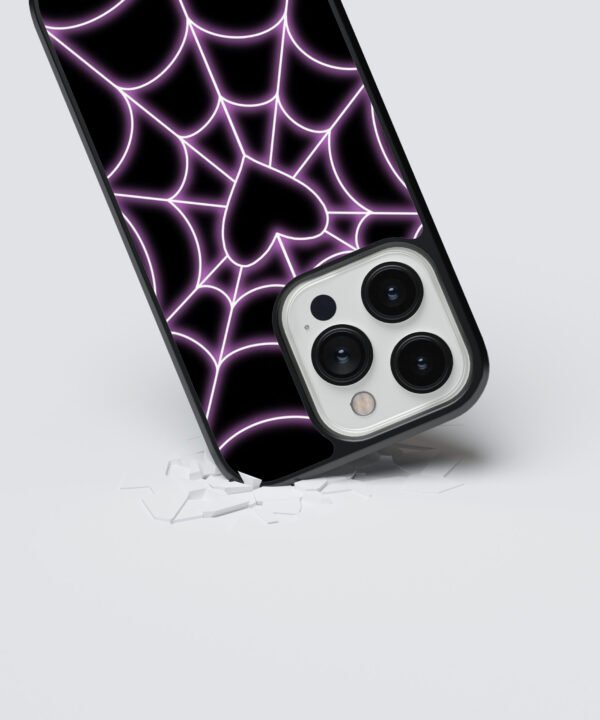 Neon spiderweb Metal Case Cover for iPhone 14 Pro Dropping View