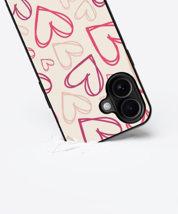 Outline Hearts Metal Case Cover for iPhone 16 Plus – Dropping View