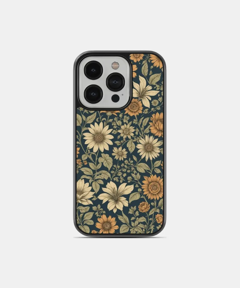 Vintage Floral Metal Case Cover for iPhone 15 Pro