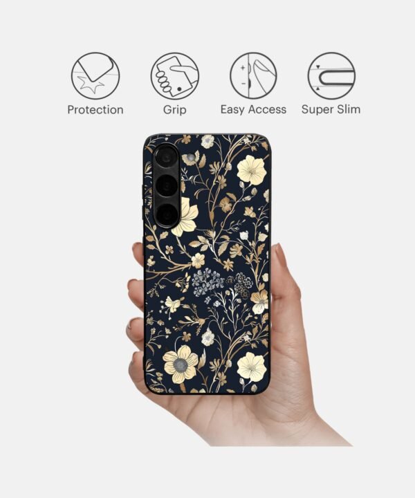 Vintage Floral Metal Case Cover for Samsung Galaxy S24 Features View