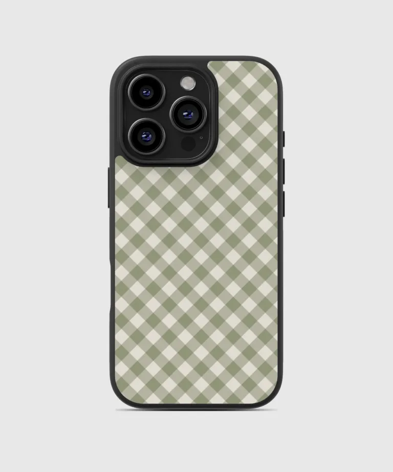 Olive Gingham Magsafe Case Cover for iPhone 16 Pro Max