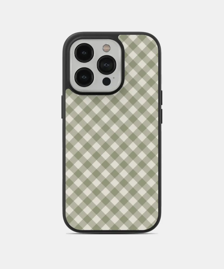 Olive Gingham Magsafe Case Cover for iPhone 14 Pro Max