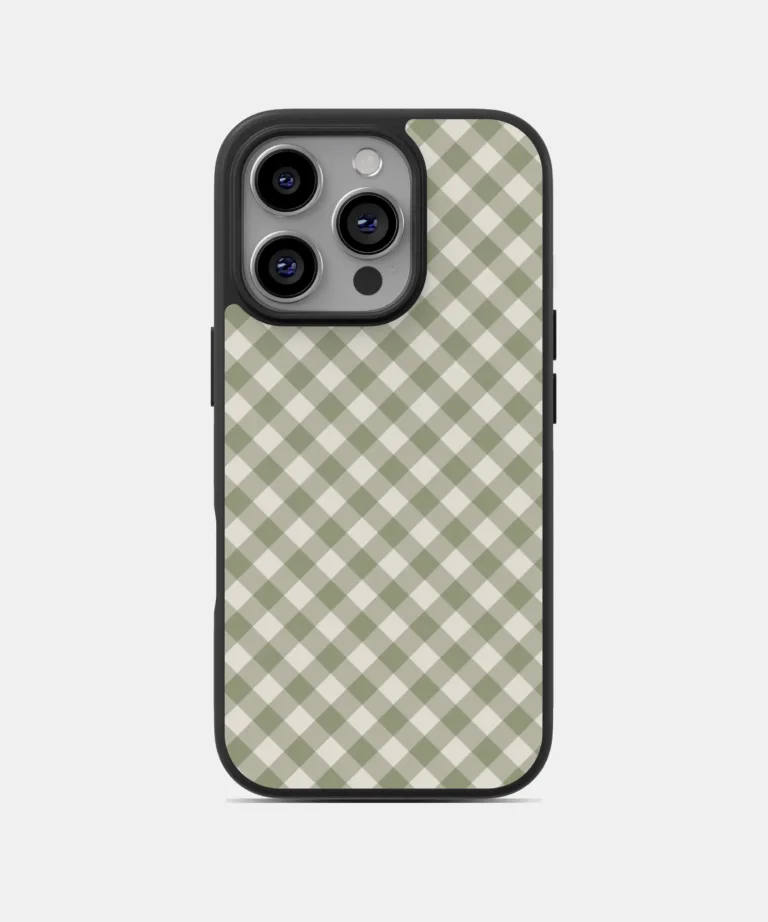 Olive Gingham Magsafe Case Cover for iPhone 15 Pro Max
