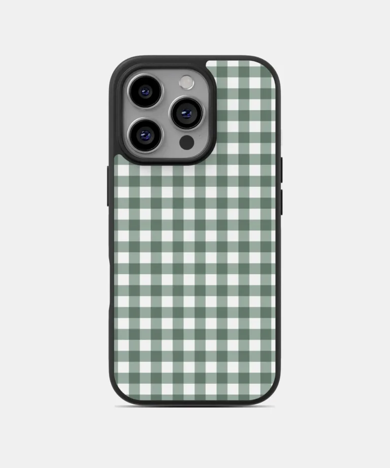Sage Gingham Magsafe Case Cover for iPhone 15 Pro Max