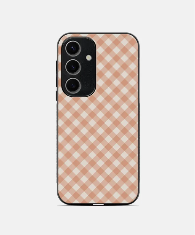 Peach Gingham Metal Case Cover for Samsung Galaxy A55
