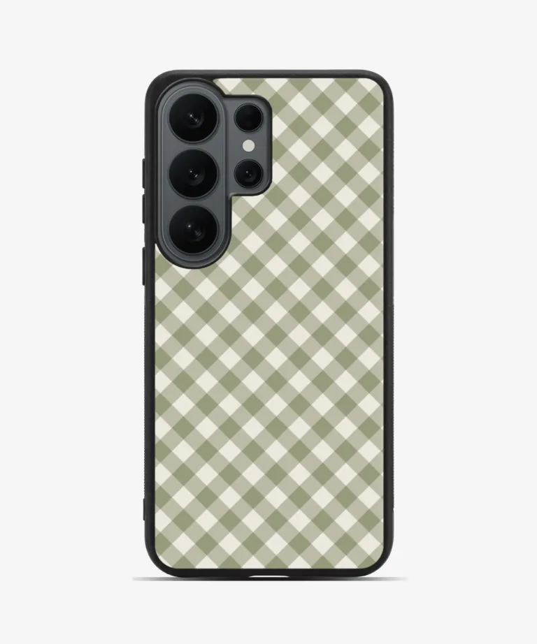 Olive Gingham Magsafe Case Cover for Samsung Galaxy S26 Ultra